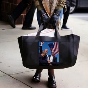 TRUMP FIST PUMP JUMBO canvas mailing tote. Also available with other desig…